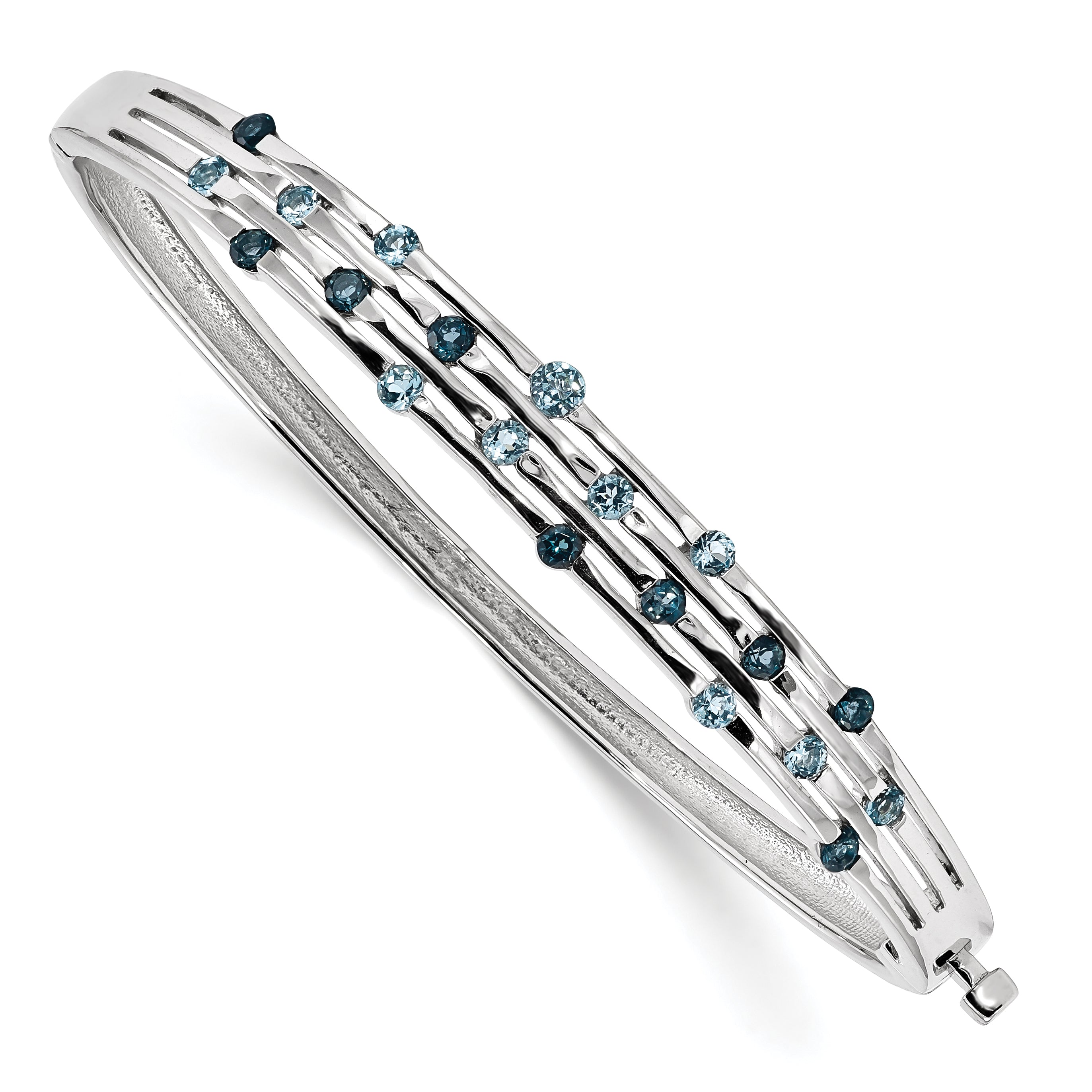 Sterling Silver Rhodium-plated Light Swiss/London Blue Topaz Hinged Bangle Main image
