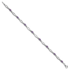 Sterling Silver Rhodium-plated Amethyst and Diamond 7.25in Bracelet