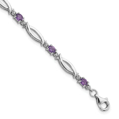 Sterling Silver Rhodium-plated Amethyst and Diamond 7.25in Bracelet