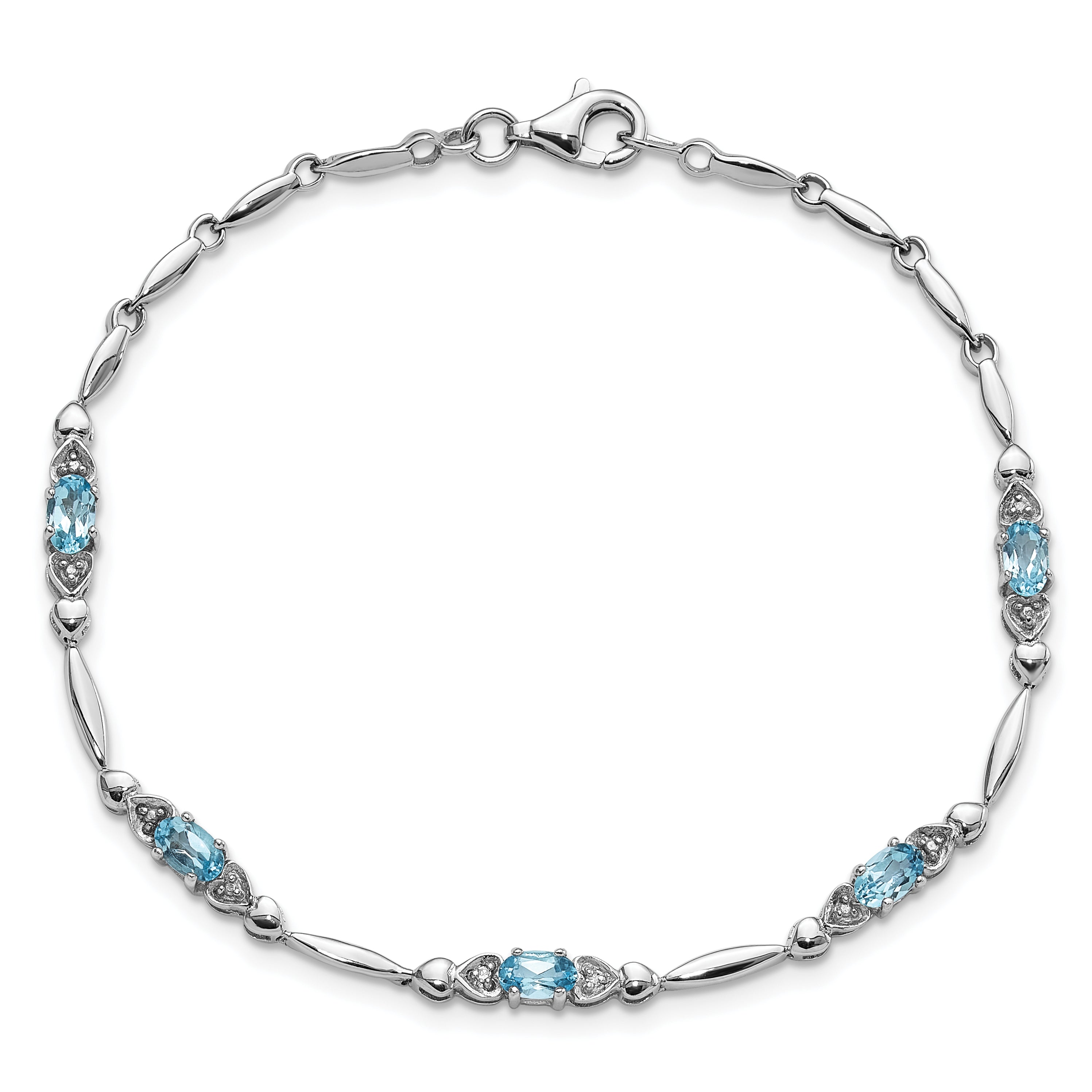 SS Rhodium-plated Light Swiss Blue Topaz and Diamond Bracelet