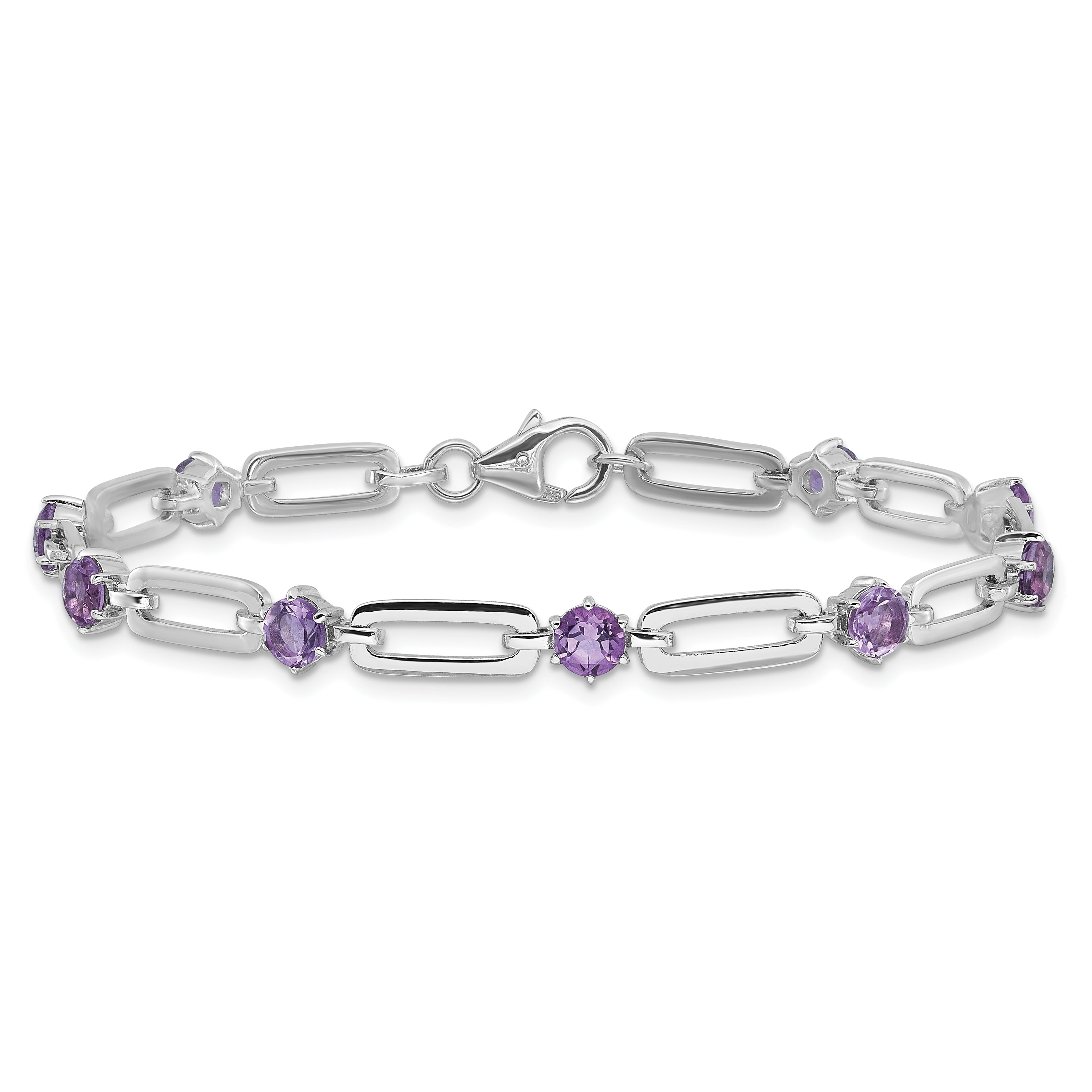 SS Rhod-plated 5mm 3.42AM Amethyst Paperclip Chain Bracelet