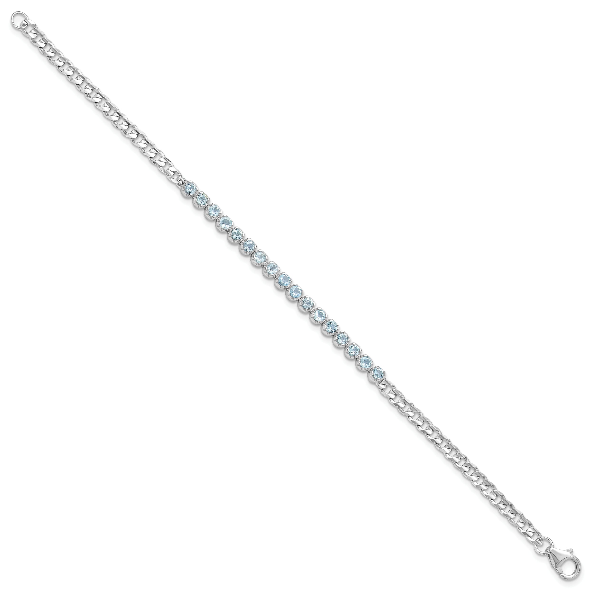 SS Rhodium-plated 4mm 2.21BT Blue Topaz Curb Chain Bracelet