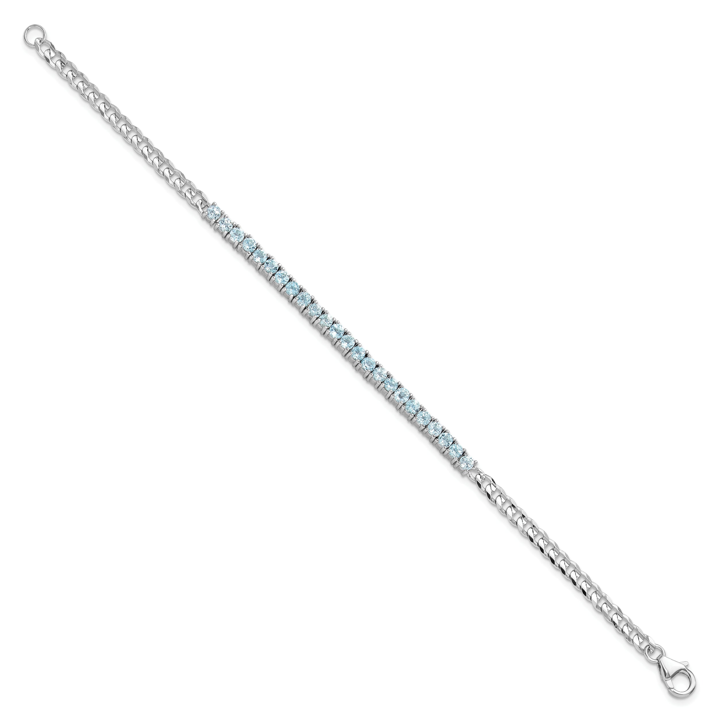 SS Rhodium-plated 3mm 3.21BT Blue Topaz Curb Chain Bracelet