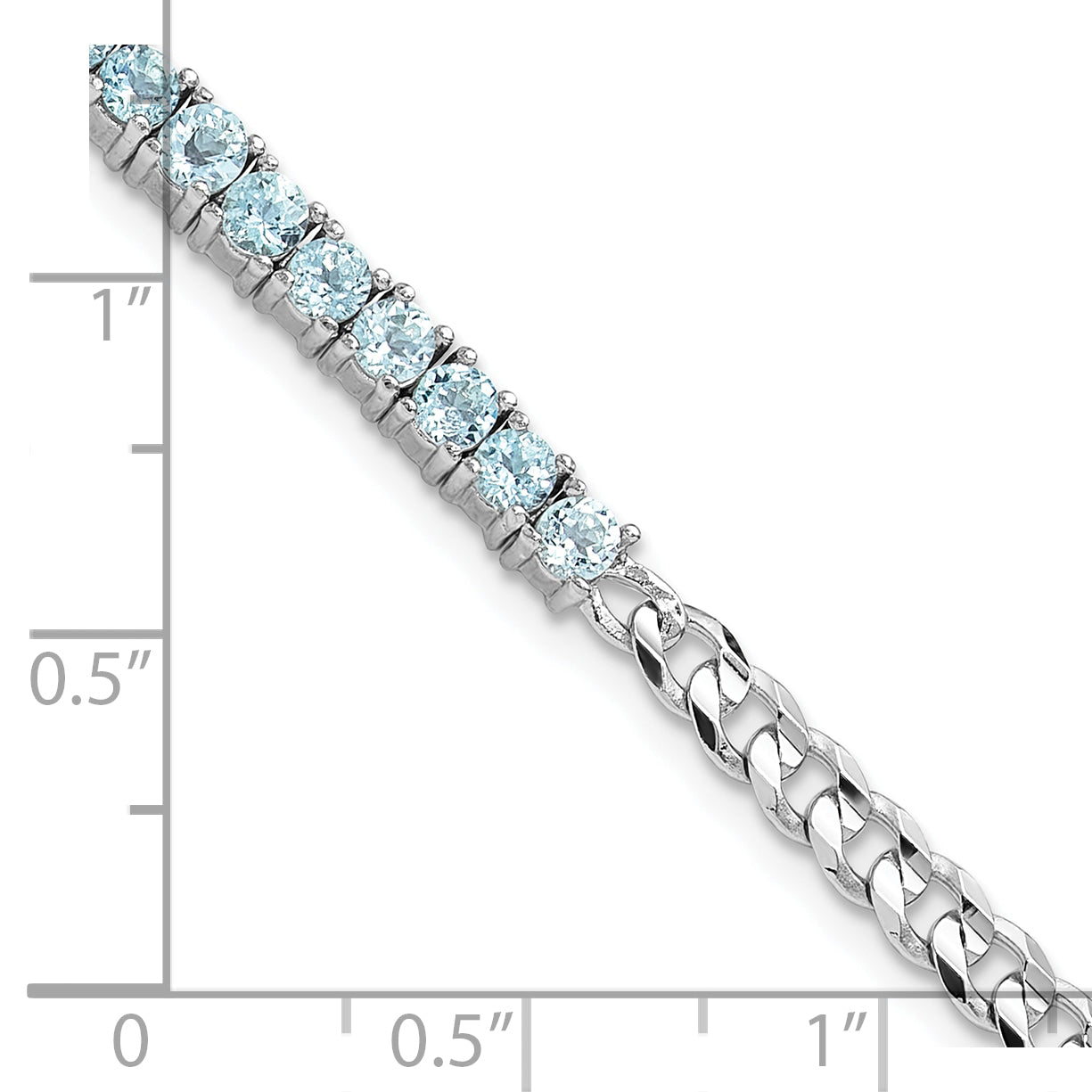 SS Rhodium-plated 3mm 3.21BT Blue Topaz Curb Chain Bracelet