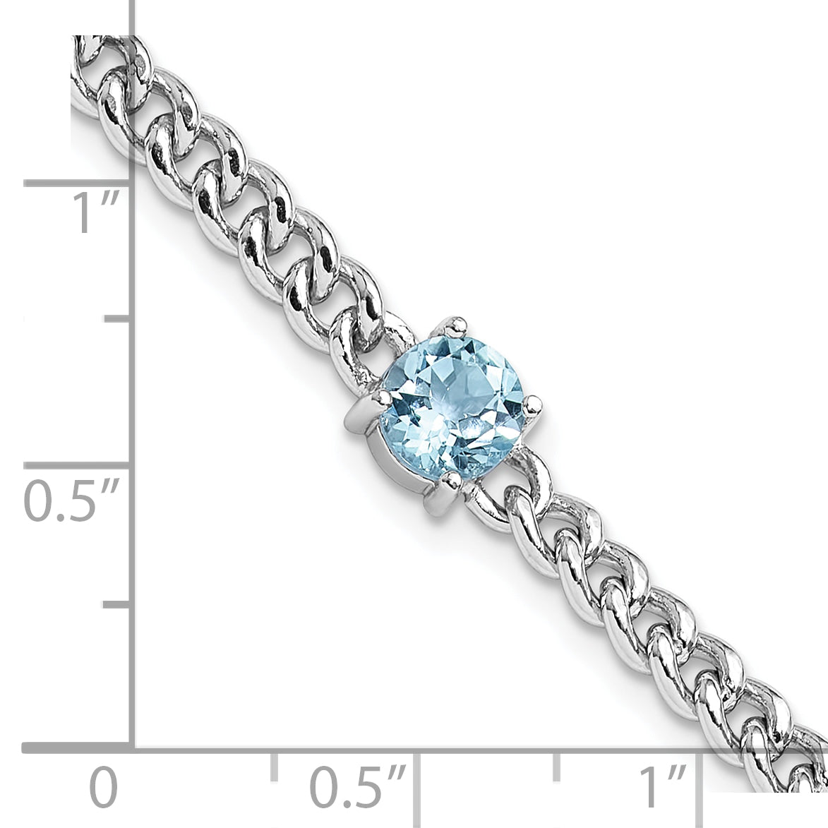 Sterling Silver Rhodium-plated 8mm 1.0BT Blue Topaz Curb Chain Bracelet
