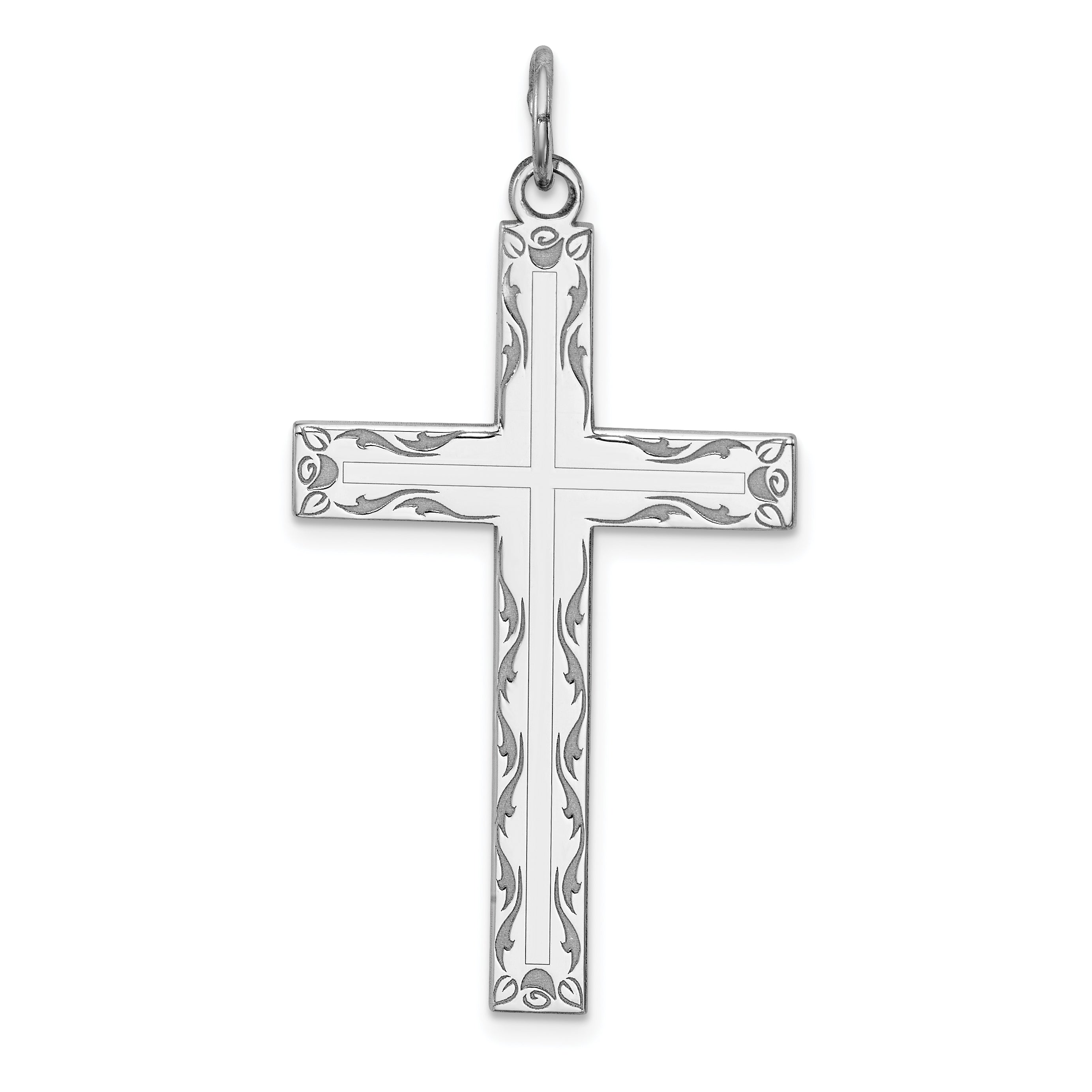 Sterling Silver Rhodium-plated Laser Designed Cross Pendant Main image