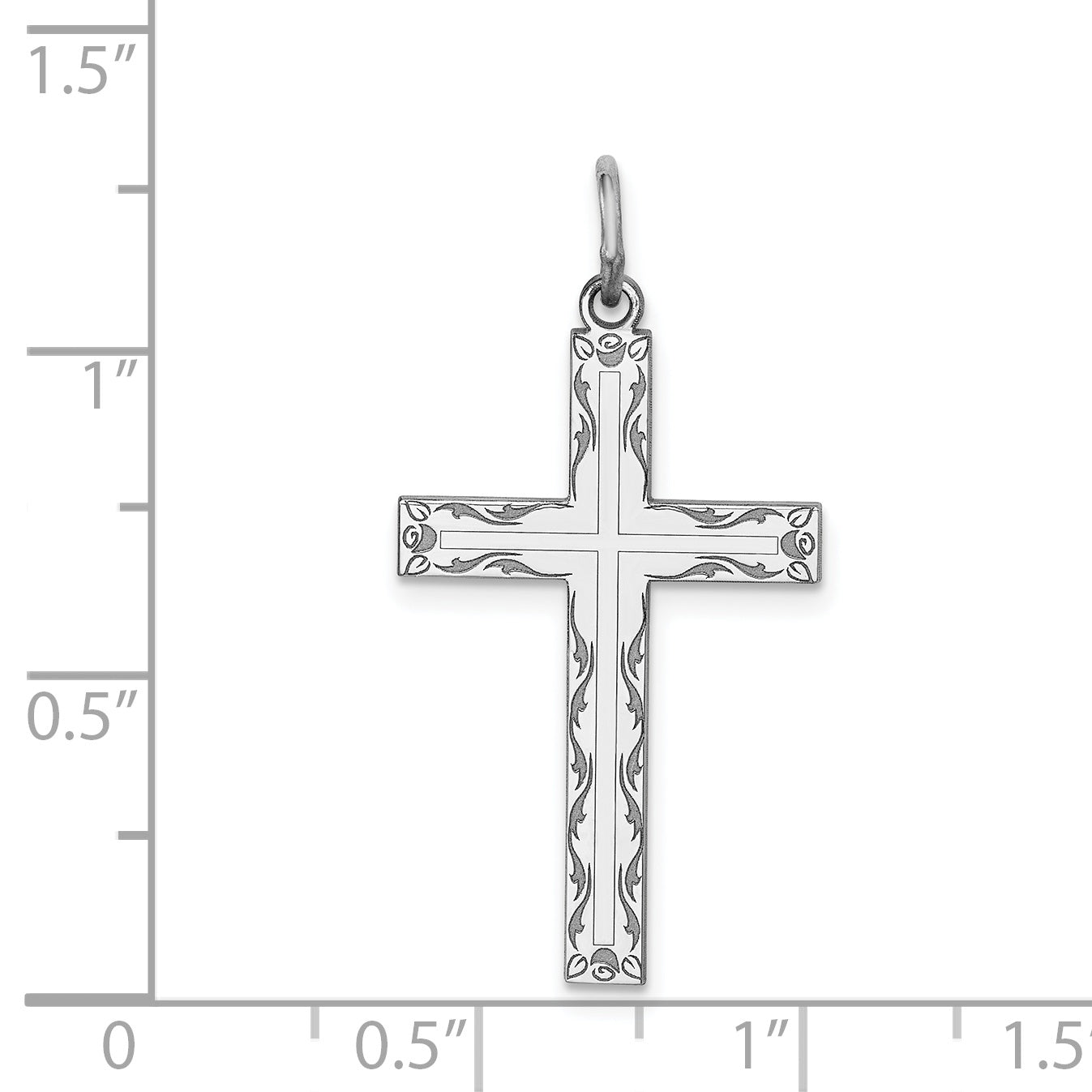 Sterling Silver Rhodium-plated Laser Designed Cross Pendant