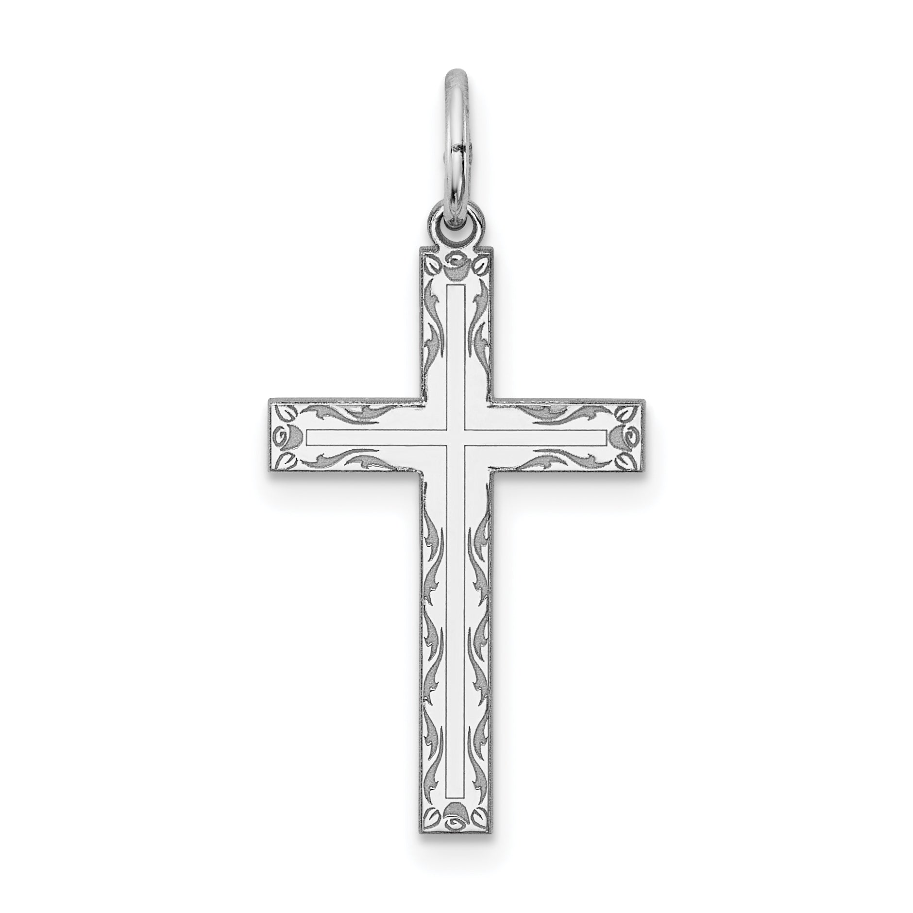 Sterling Silver Rhodium-plated Laser Designed Cross Pendant Main image