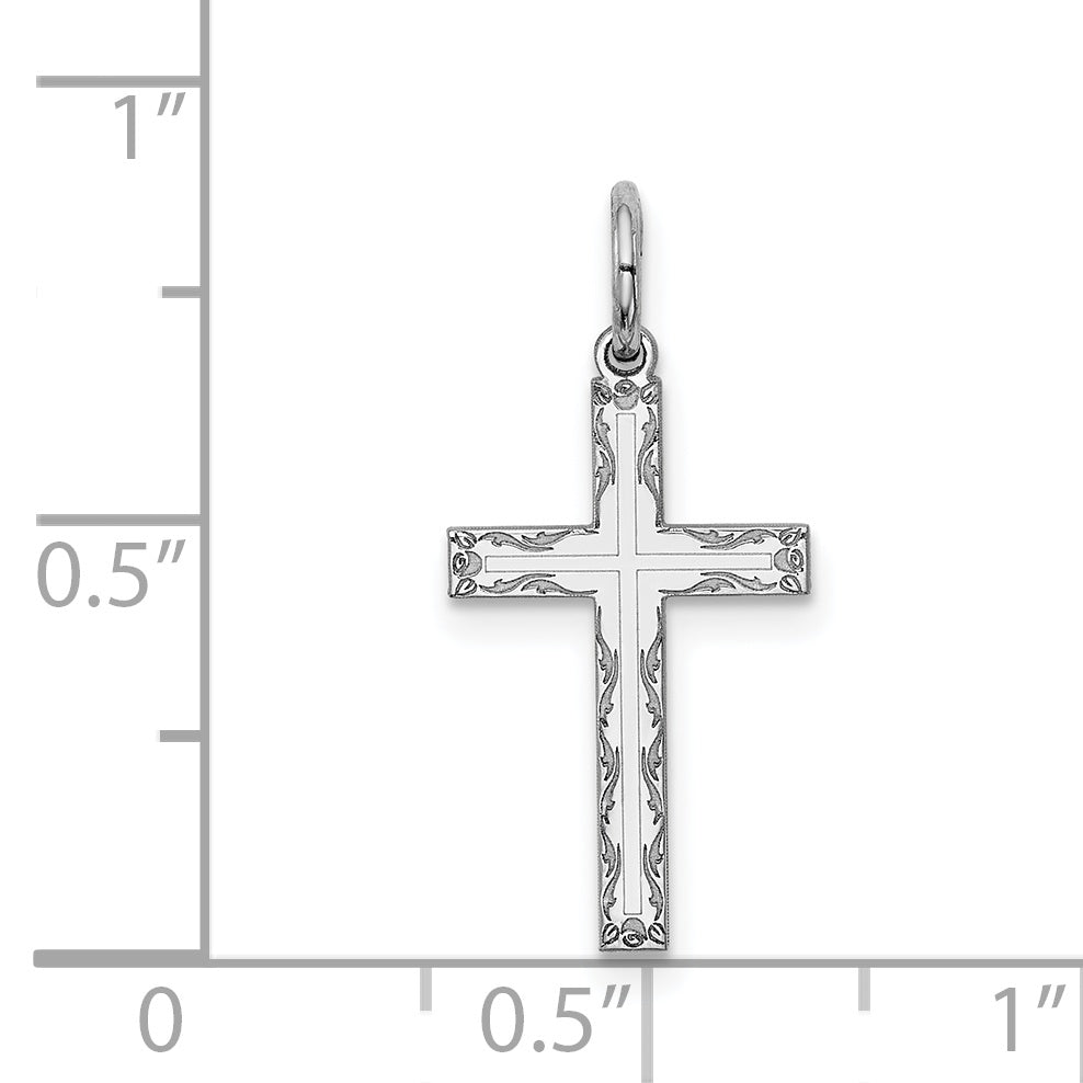 Sterling Silver Rhodium-plated Laser Designed Cross Charm