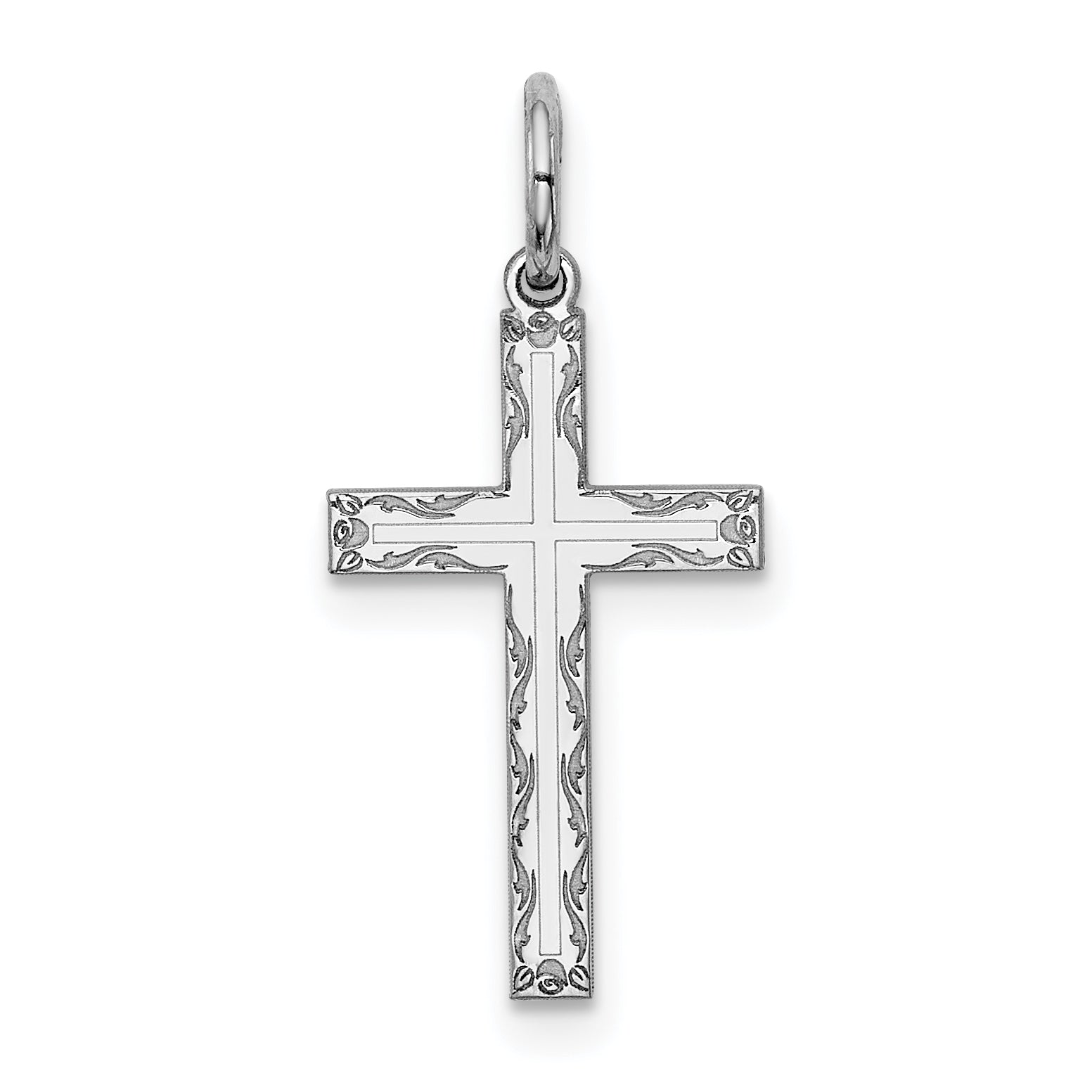 Sterling Silver Rhodium-plated Laser Designed Cross Charm Main image