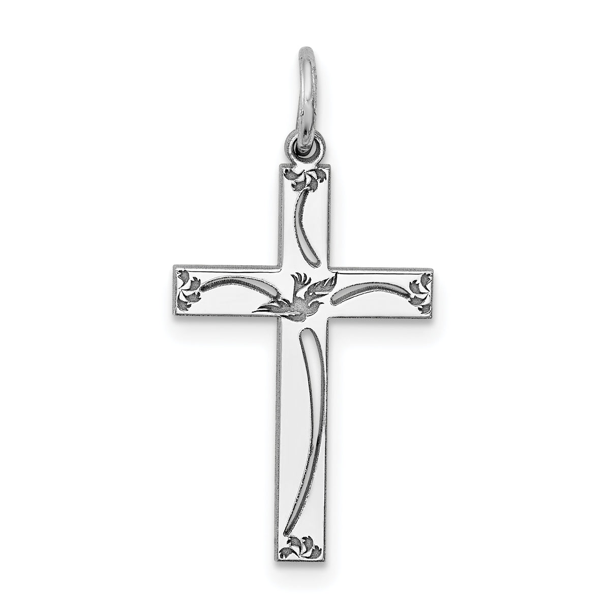 Sterling Silver Rhodium-plated Laser Designed Cross Pendant