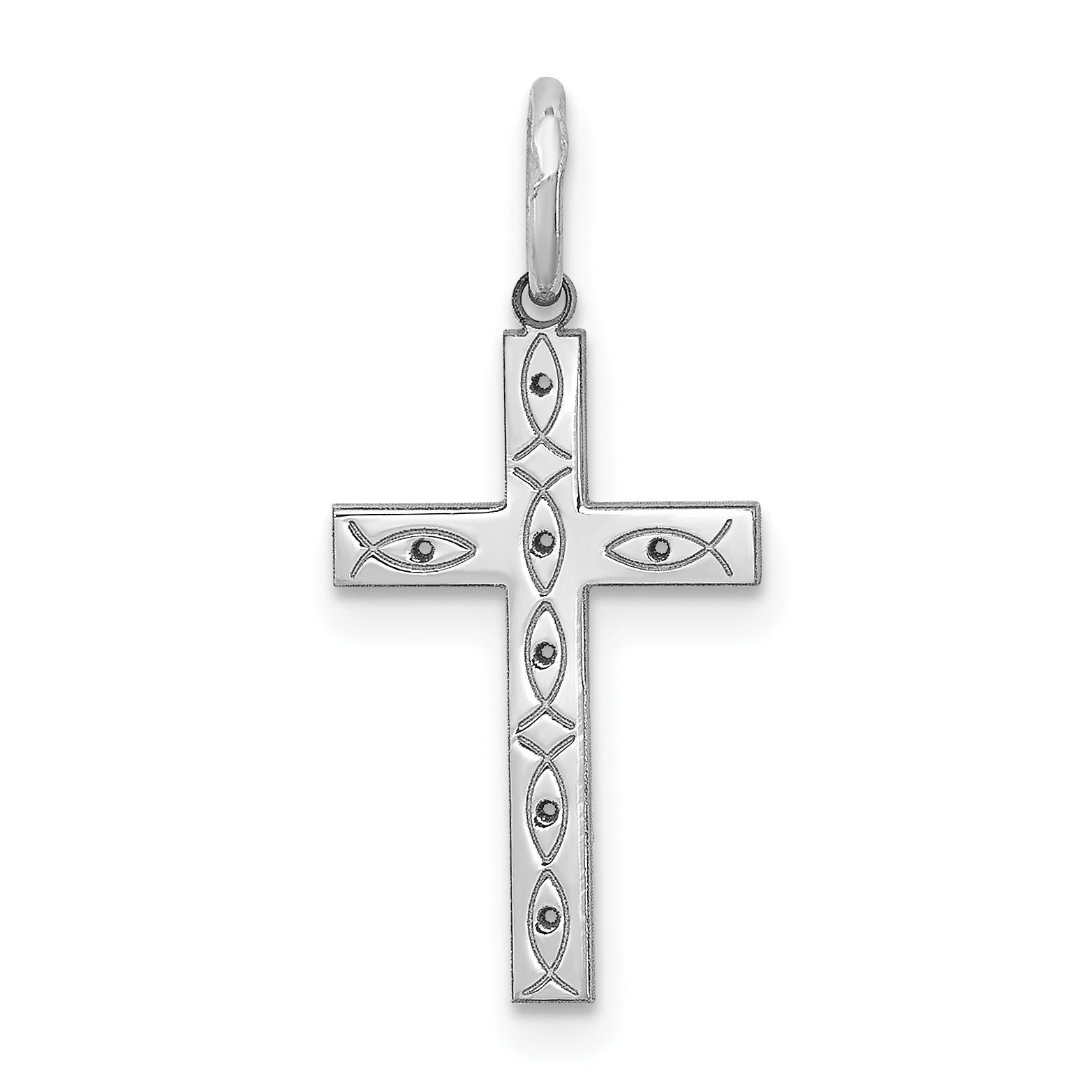 Sterling Silver Rhodium-plated Laser Designed Cross Pendant Main image