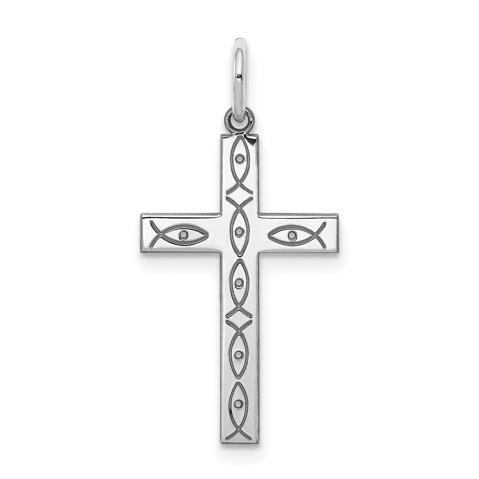 Sterling Silver Rhodium-plated Laser Designed Cross Pendant Main image