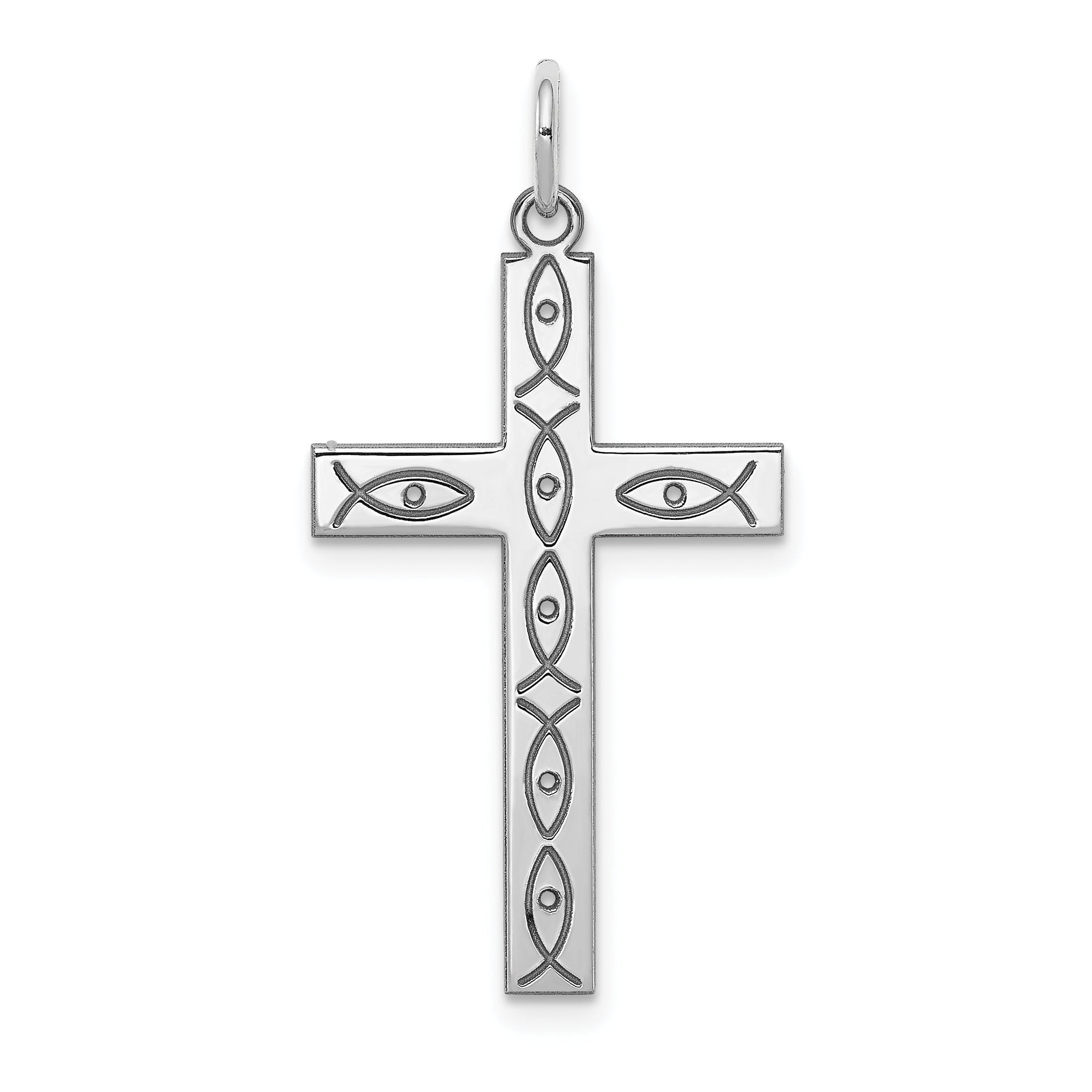 Sterling Silver Rhodium-plated Laser Designed Cross Pendant Main image