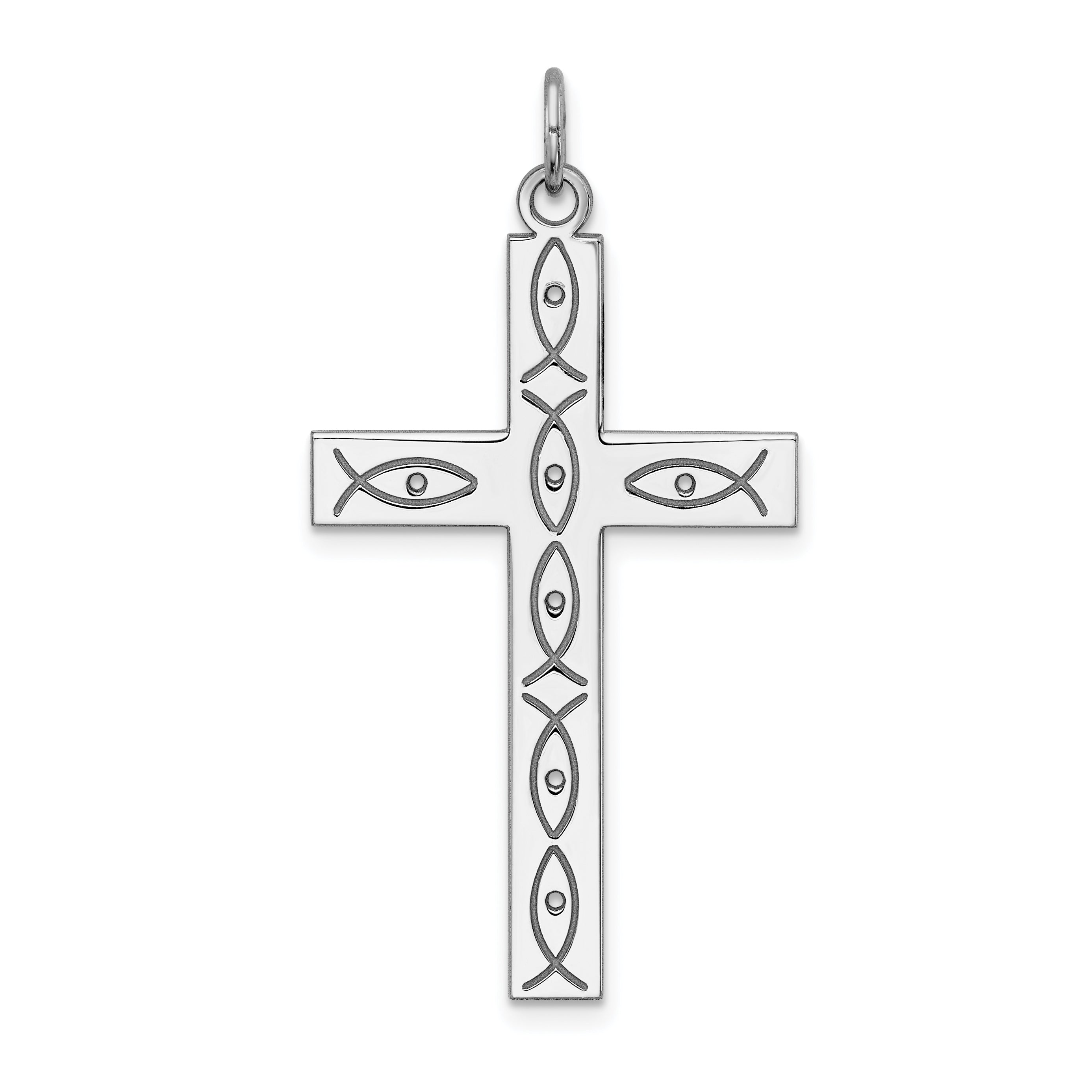 Sterling Silver Rhodium-plated Laser Designed Cross Pendant Main image