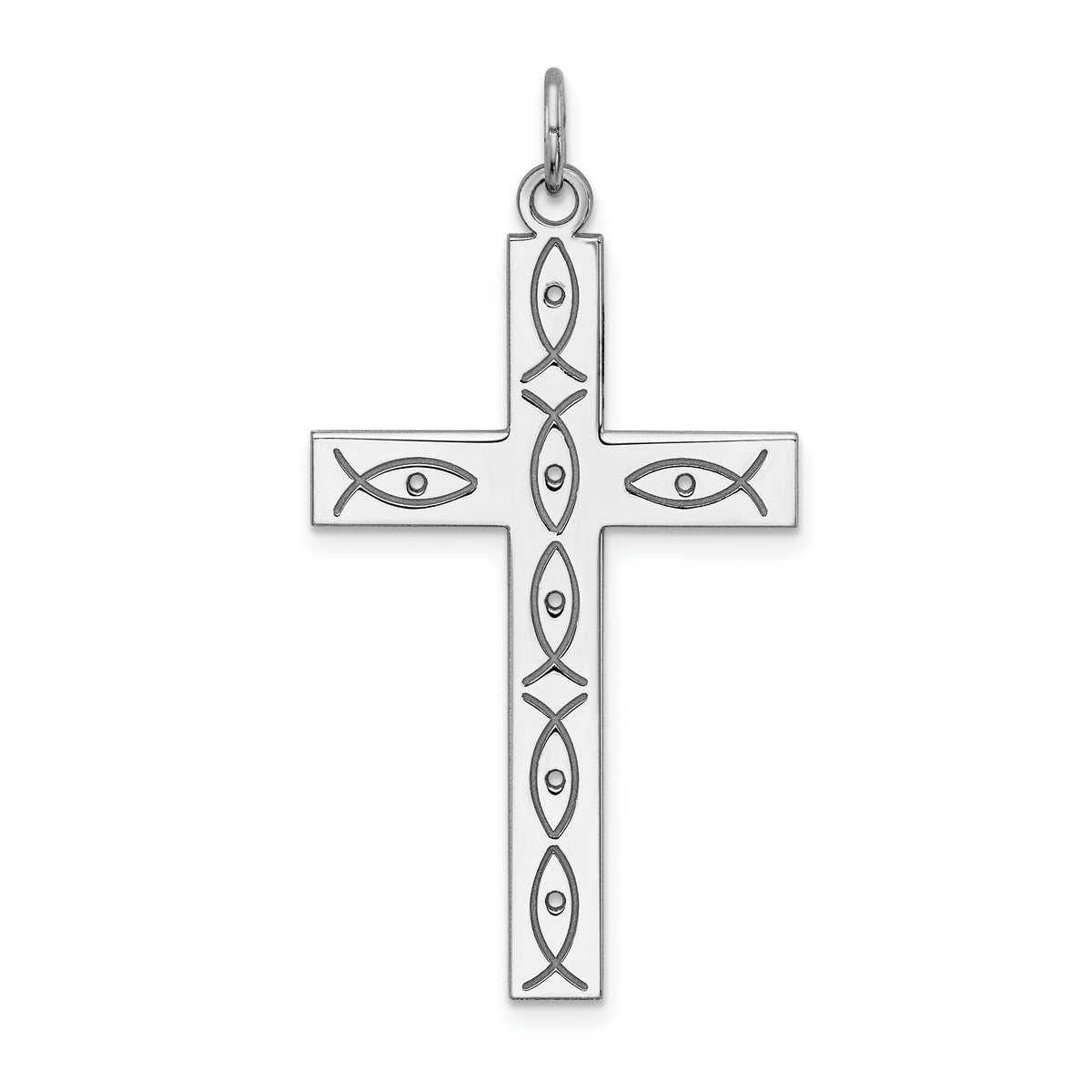 Sterling Silver Rhodium-plated Laser Designed Cross Pendant
