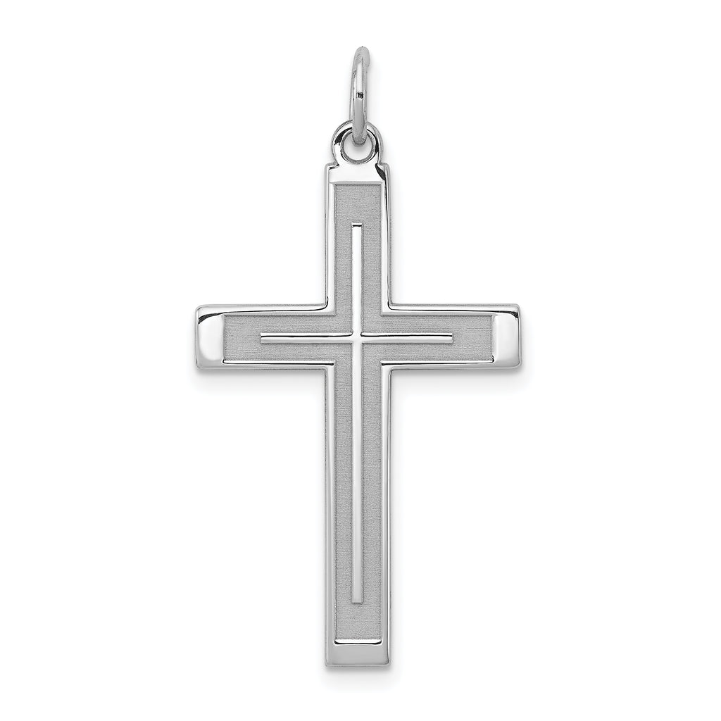 Sterling Silver Rhodium-plated Laser Designed Cross Pendant