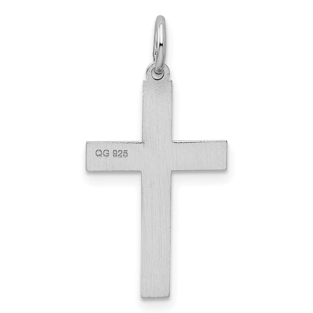 Sterling Silver Rhodium-plated Laser Designed Cross Pendant