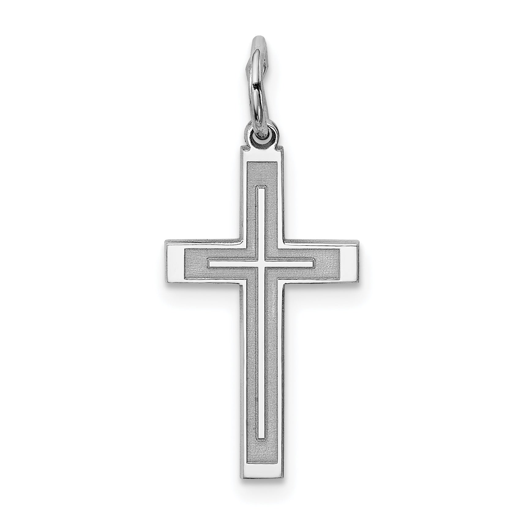 Sterling Silver Rhodium-plated Laser Designed Cross Charm Main image