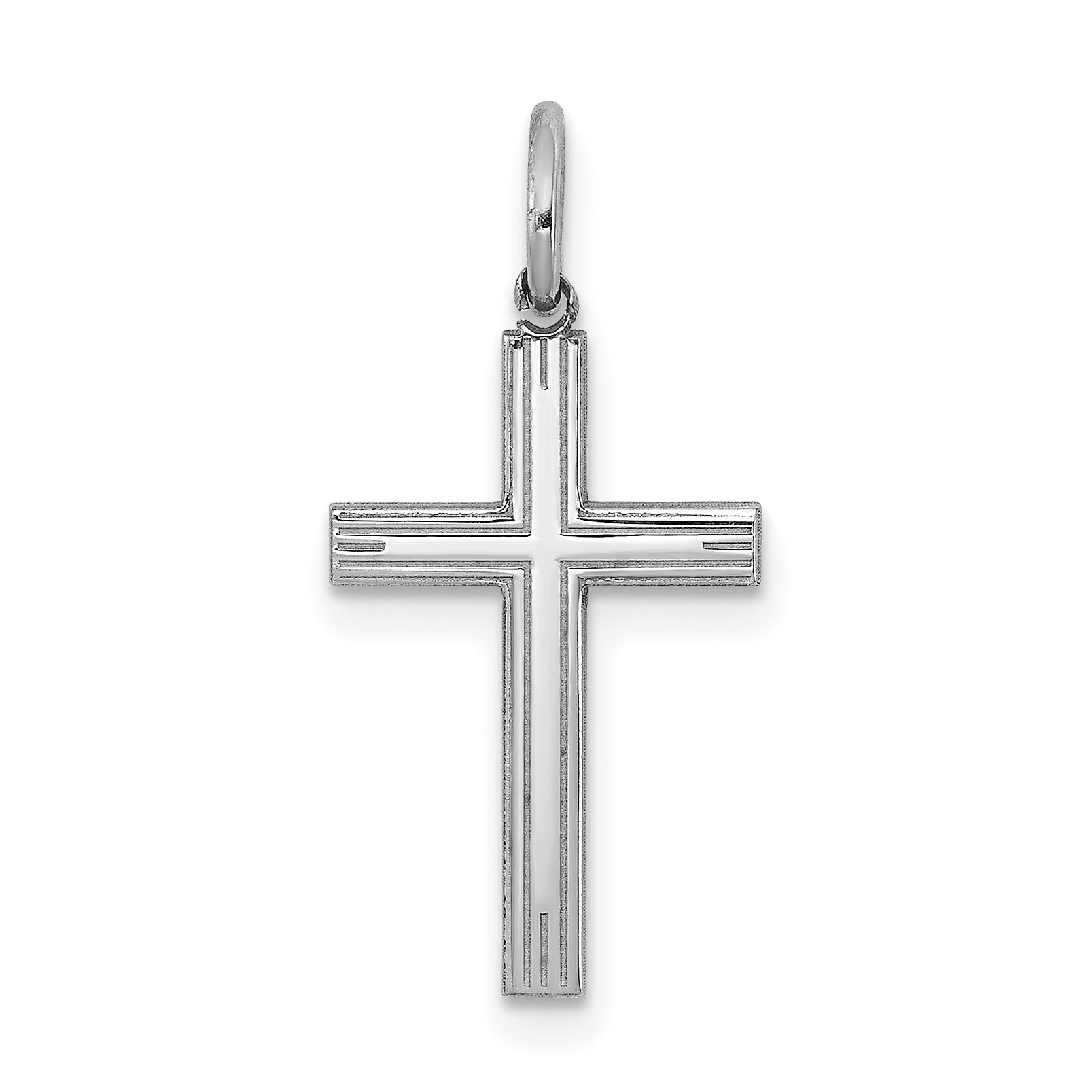 Sterling Silver Rhodium-plated Laser Designed Cross Charm Main image