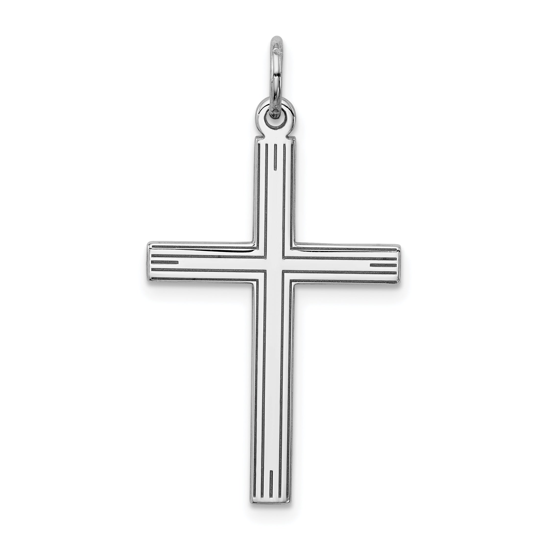 Sterling Silver Rhodium-plated Laser Designed Cross Pendant Main image