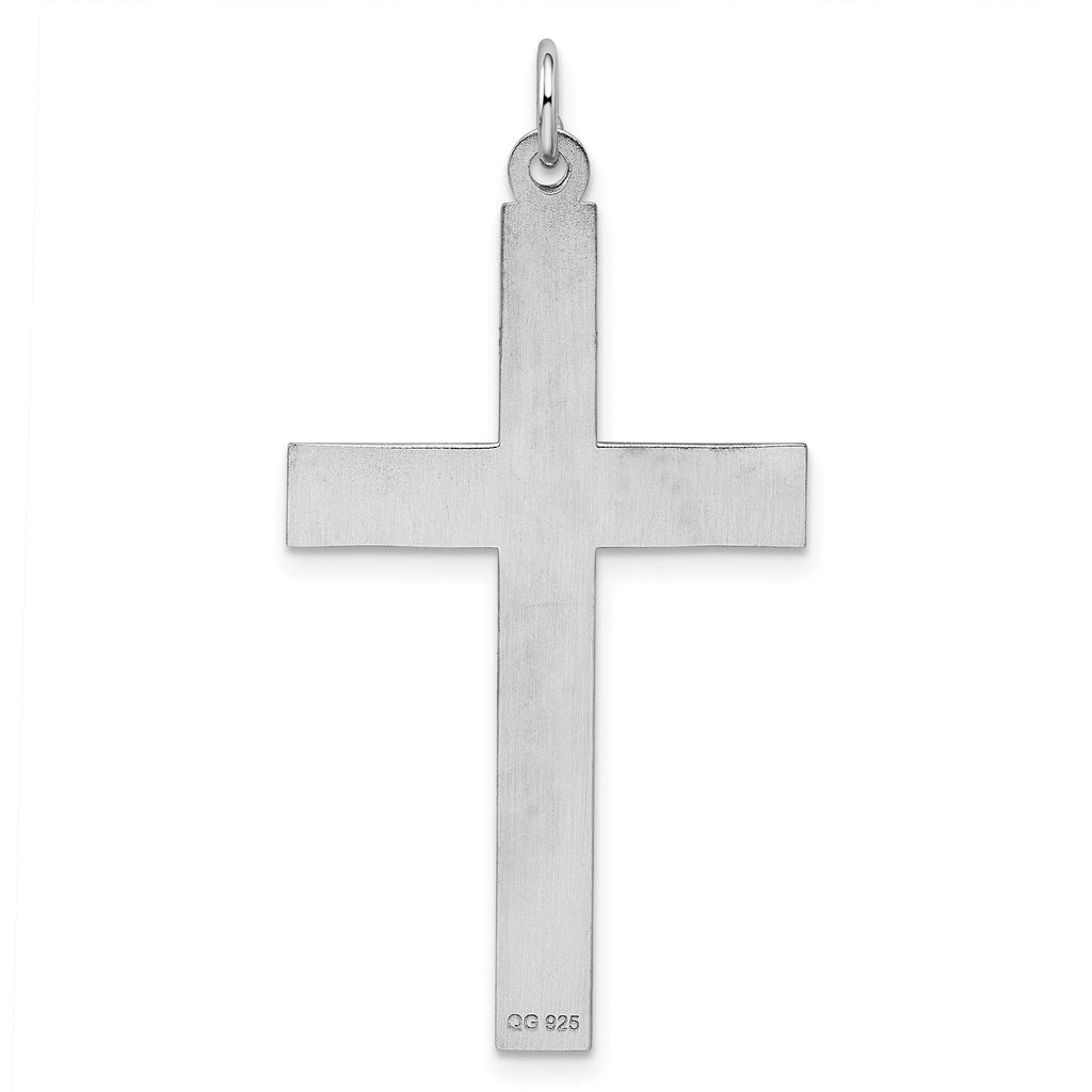 Sterling Silver Rhodium-plated Laser Designed Cross Pendant