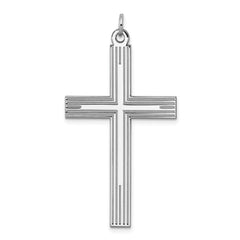 Sterling Silver Rhodium-plated Laser Designed Cross Pendant