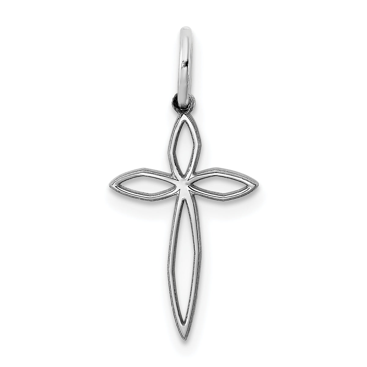 Sterling Silver Rhodium-plated Laser Designed Cross Charm