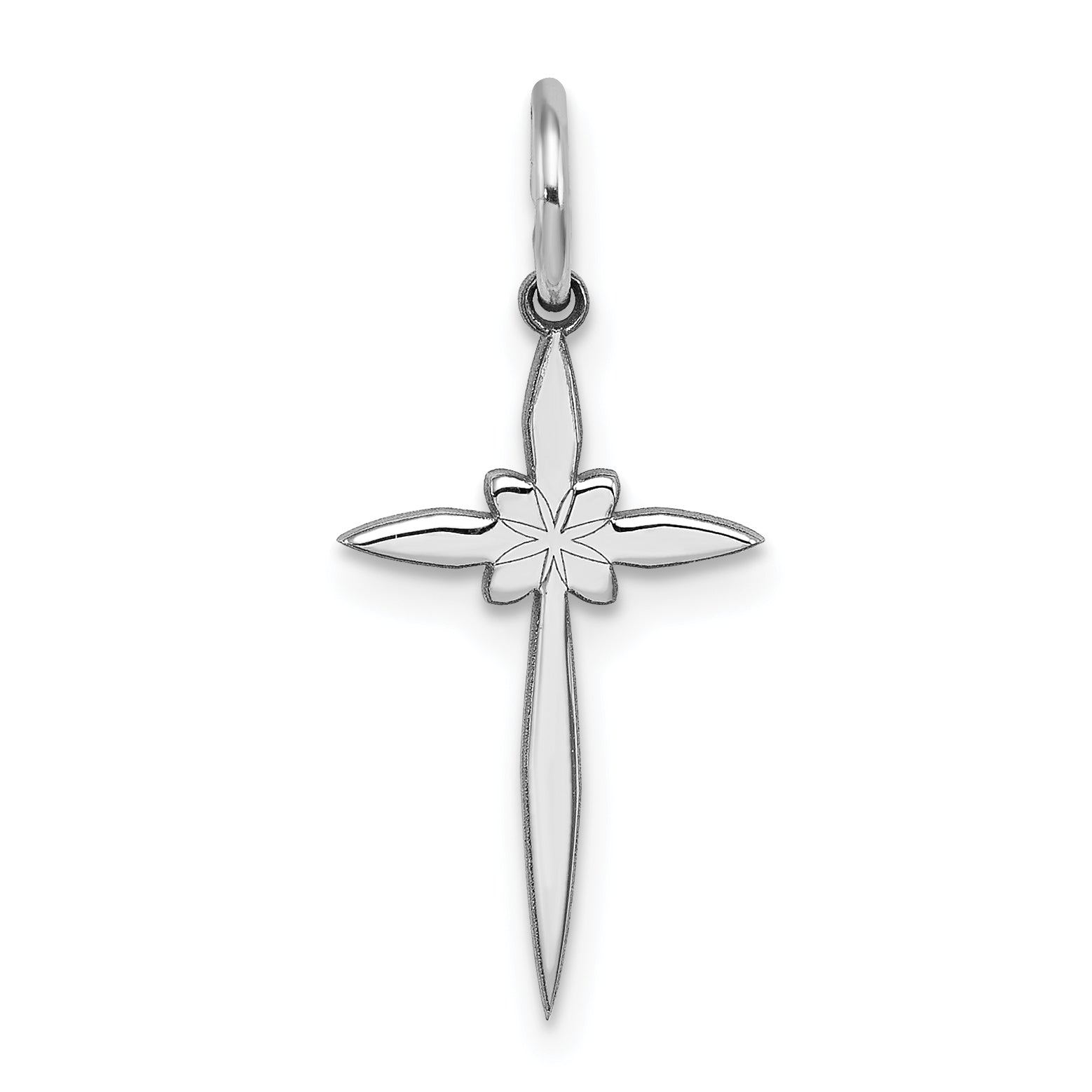 Sterling Silver Rhodium-plated Laser Designed Cross Charm Main image