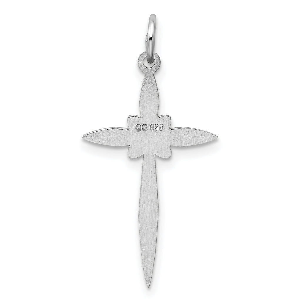 Sterling Silver Rhodium-plated Laser Designed Cross Pendant