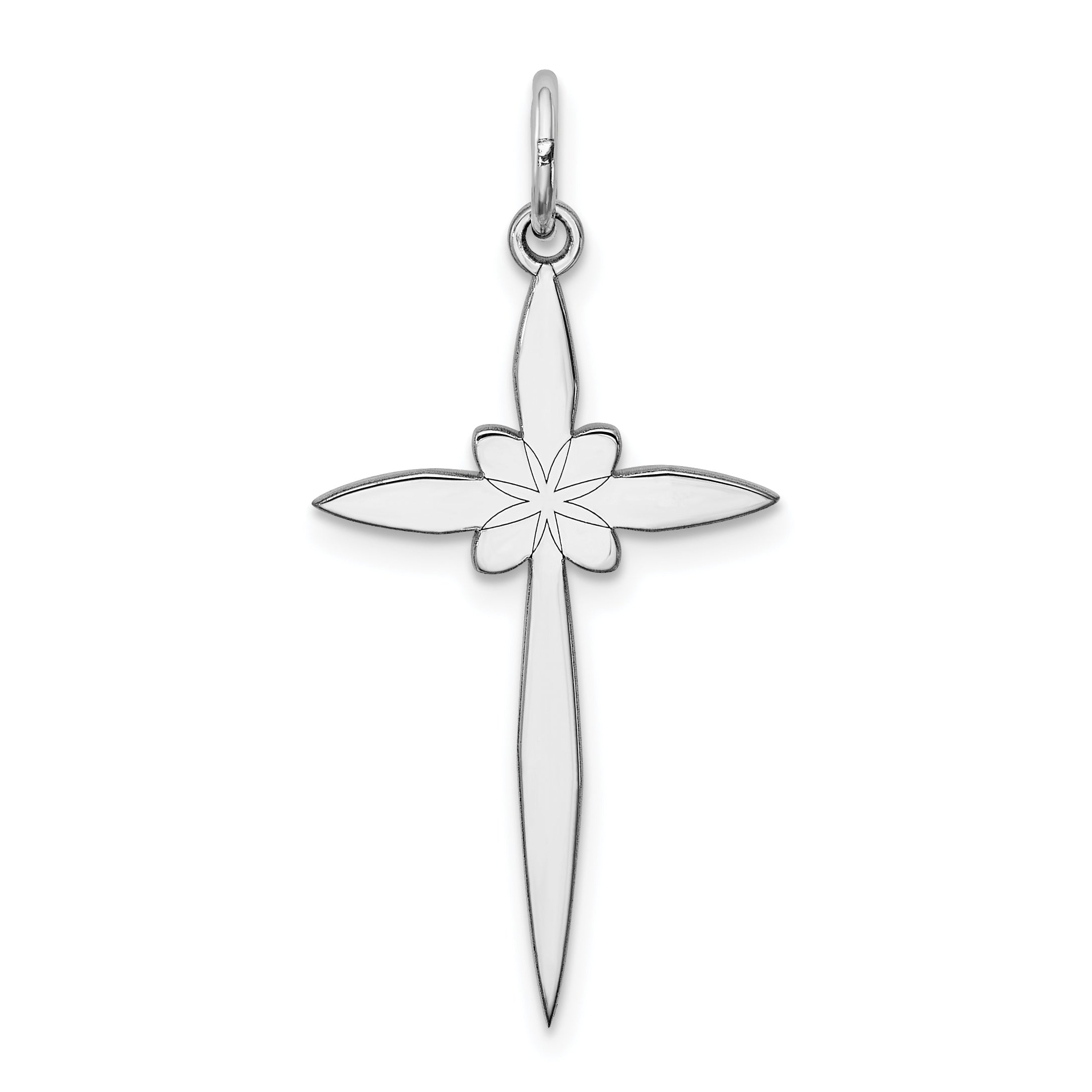 Sterling Silver Rhodium-plated Laser Designed Cross Pendant Main image