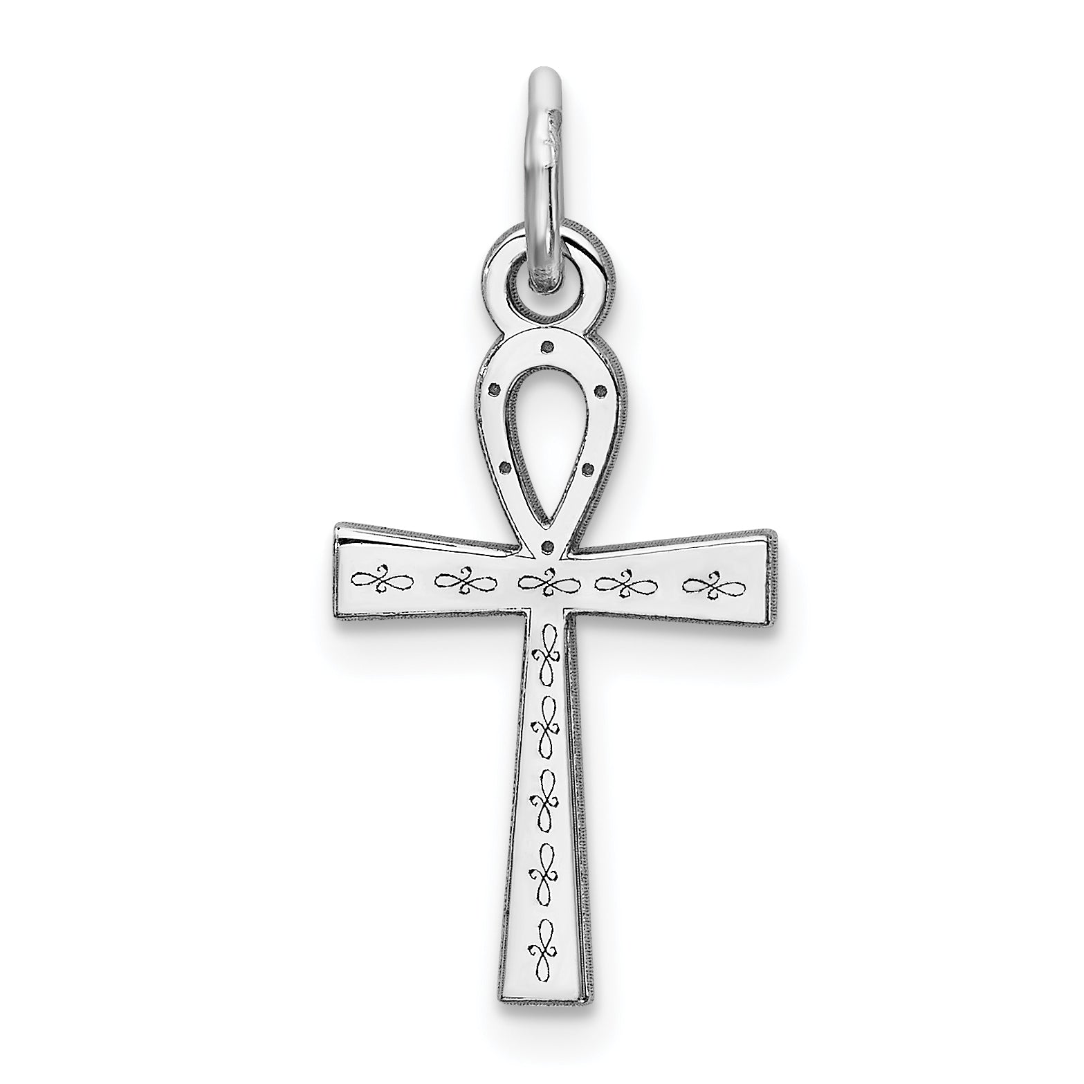 Sterling Silver Rhodium-plated Laser Designed Cross Charm Main image