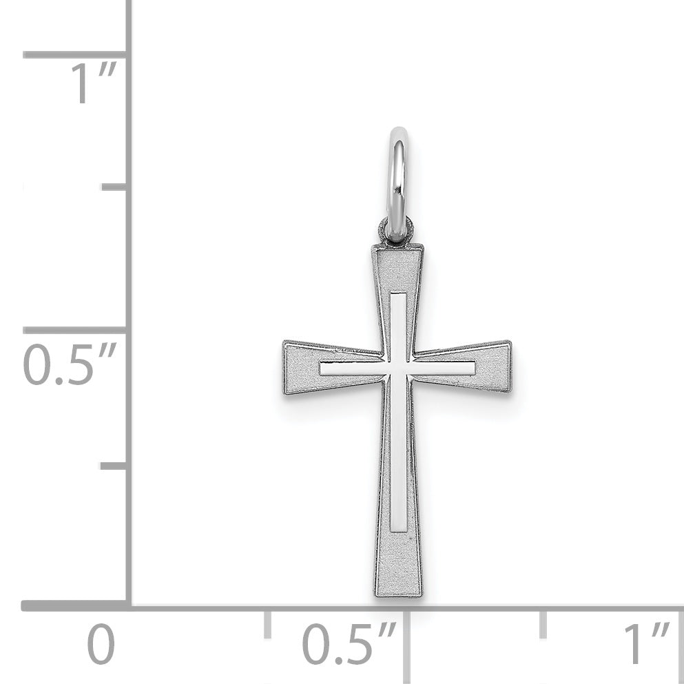 Sterling Silver Rhodium-plated Laser Designed Cross Charm