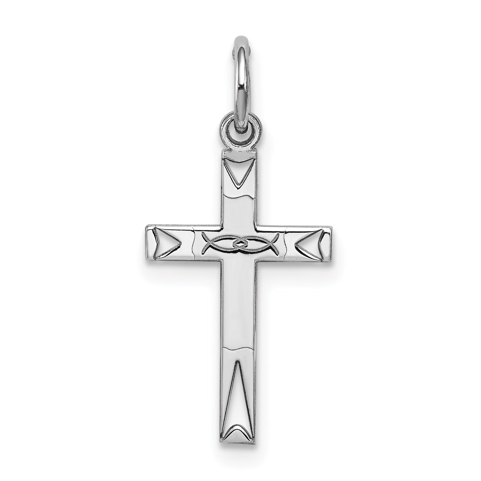 Sterling Silver Rhodium-plated Laser Designed Cross Charm Main image