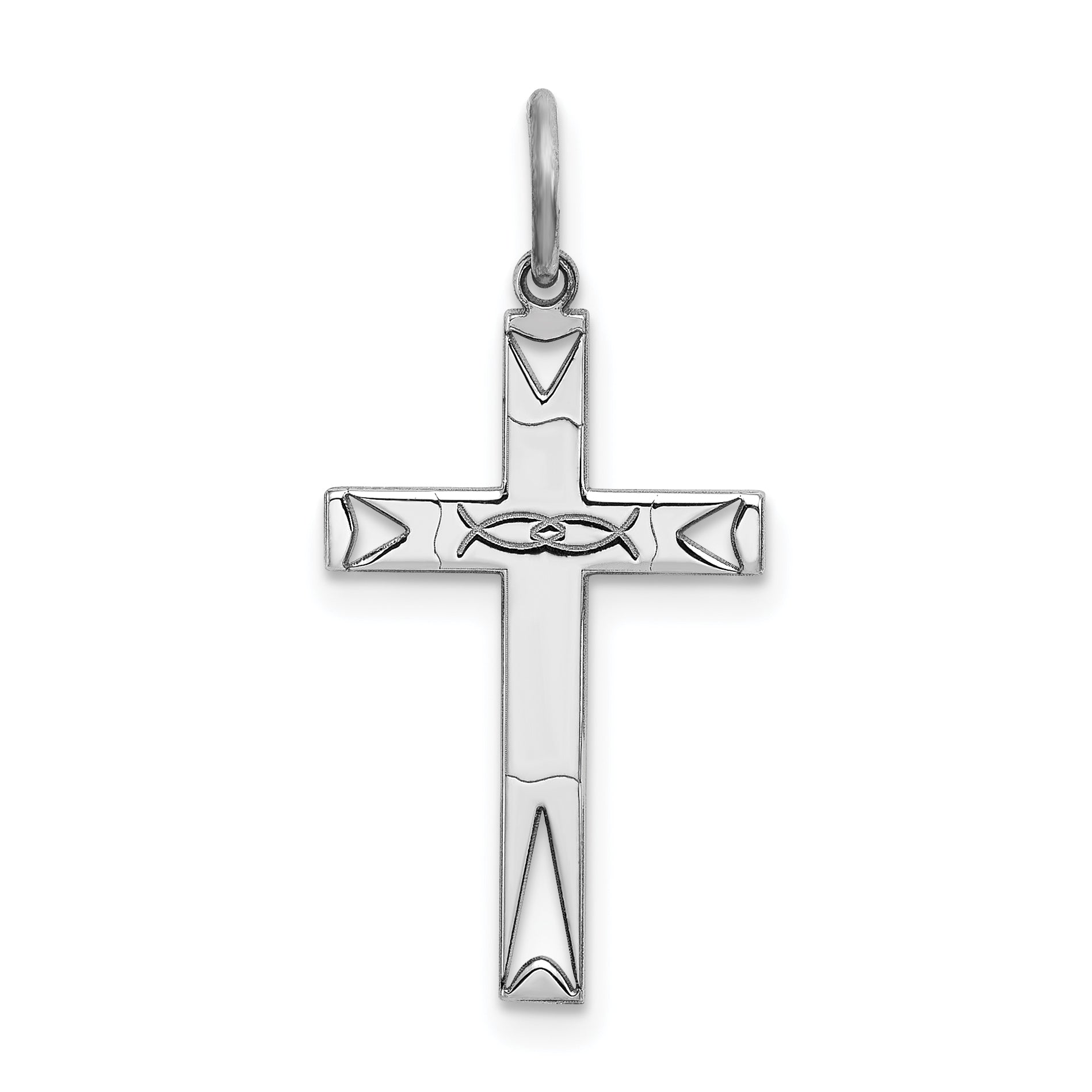 Sterling Silver Rhodium-plated Laser Designed Cross Pendant Main image