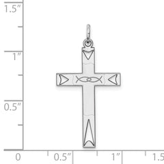 Sterling Silver Rhodium-plated Laser Designed Cross Pendant