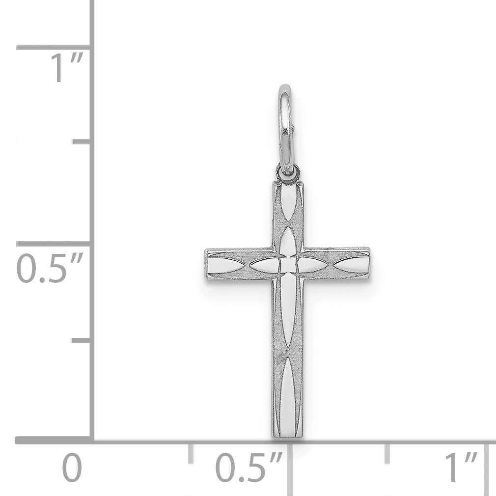 Sterling Silver Rhodium-plated Laser Designed Cross Charm