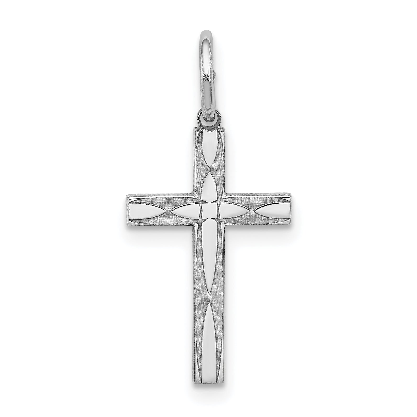 Sterling Silver Rhodium-plated Laser Designed Cross Charm Main image