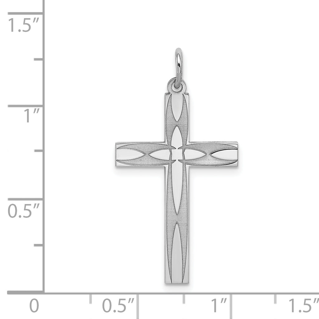 Sterling Silver Rhodium-plated Laser Designed Cross Pendant