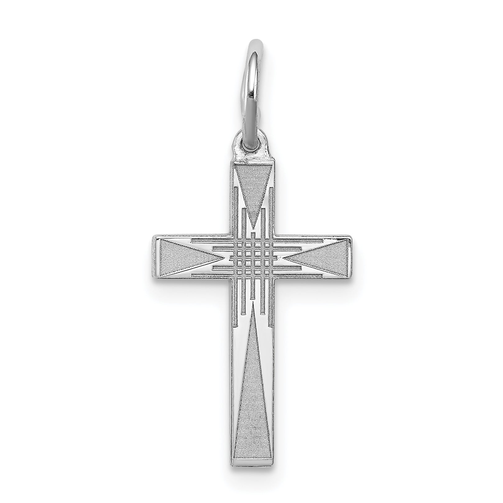 Sterling Silver Rhodium-plated Laser Designed Cross Charm Main image