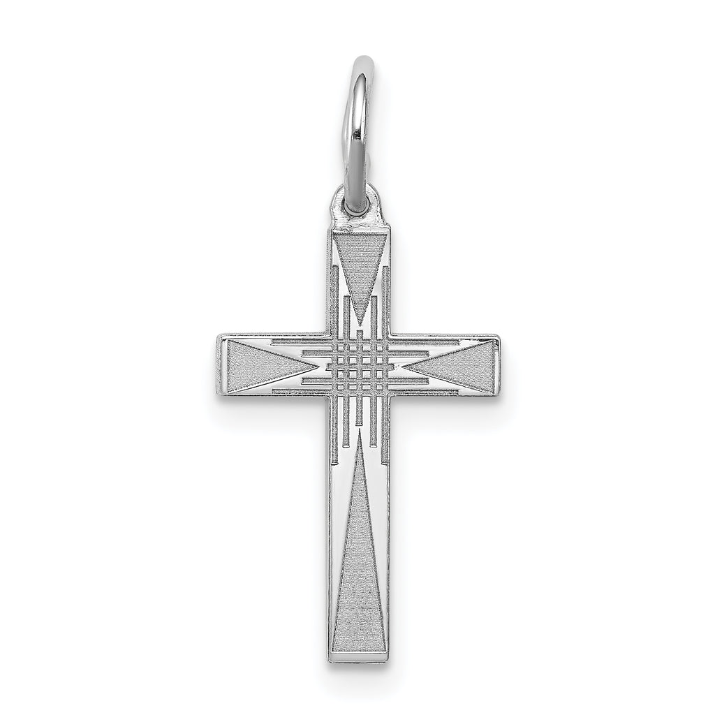 Sterling Silver Rhodium-plated Laser Designed Cross Charm