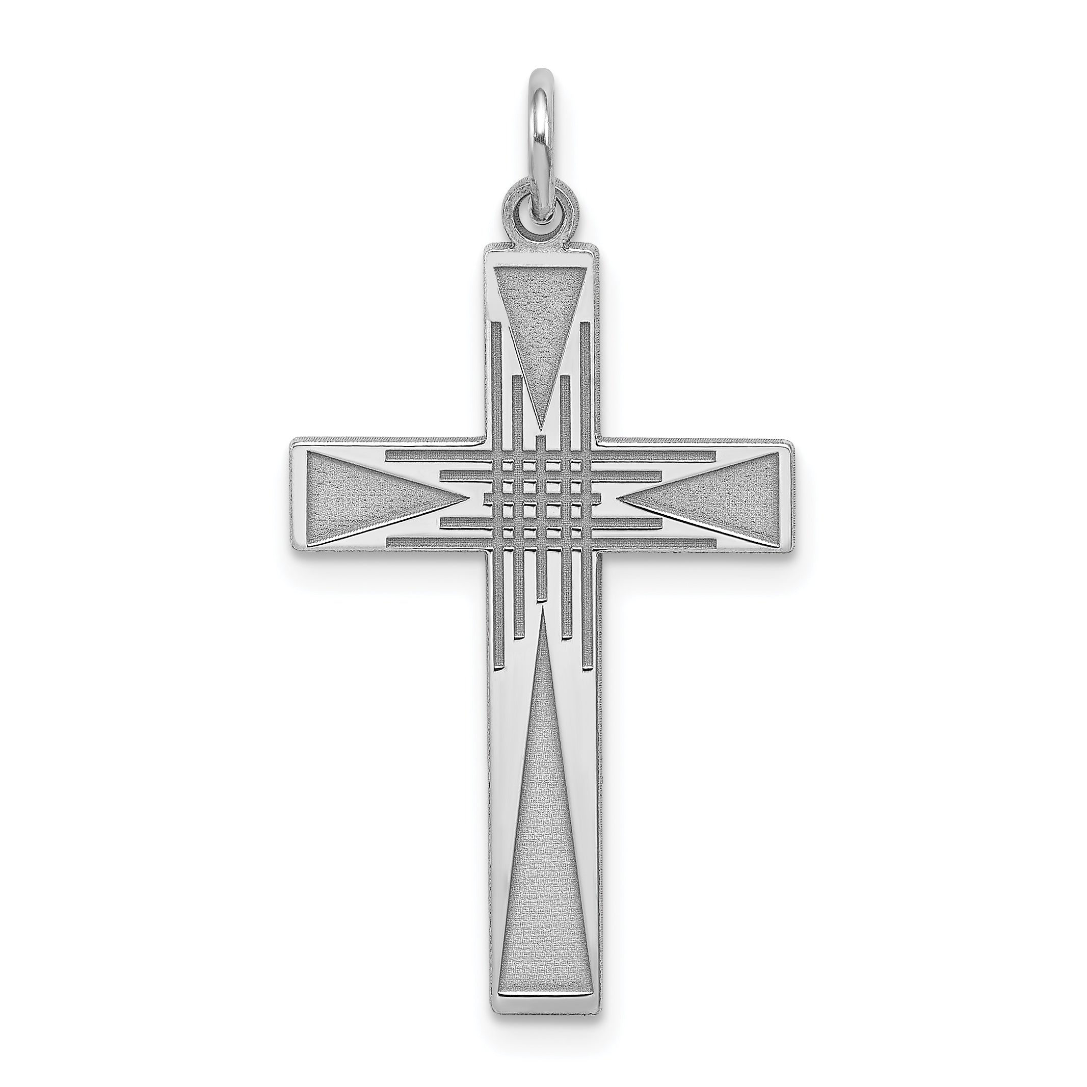 Sterling Silver Rhodium-plated Laser Designed Cross Pendant Main image