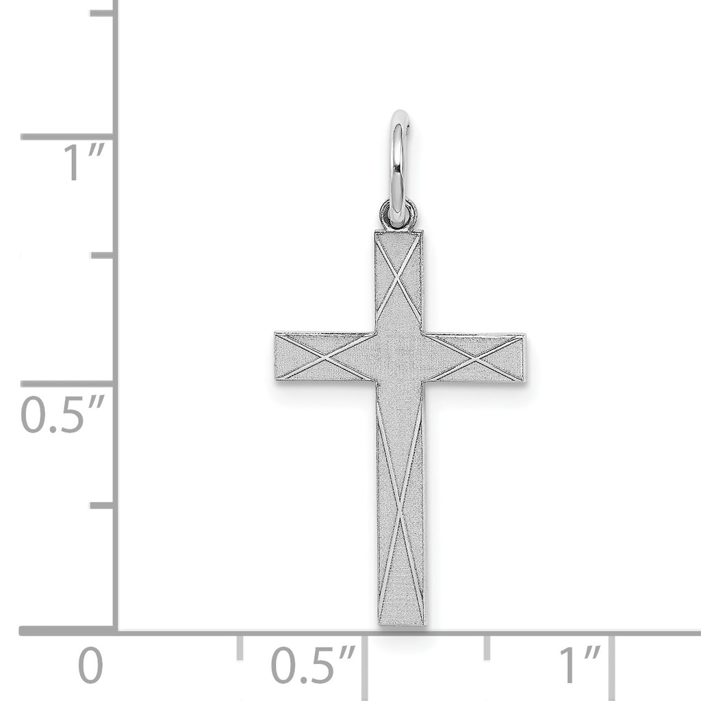 Sterling Silver Rhodium-plated Laser Designed Cross Pendant