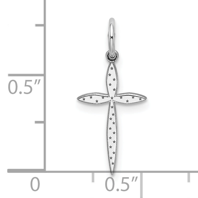 Sterling Silver Rhodium-plated Laser Designed Cross Charm
