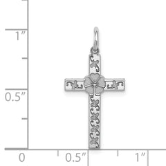 Sterling Silver Rhodium-plated Laser Designed Cross Pendant