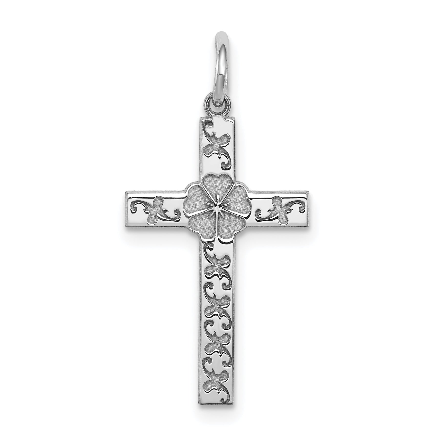 Sterling Silver Rhodium-plated Laser Designed Cross Pendant Main image