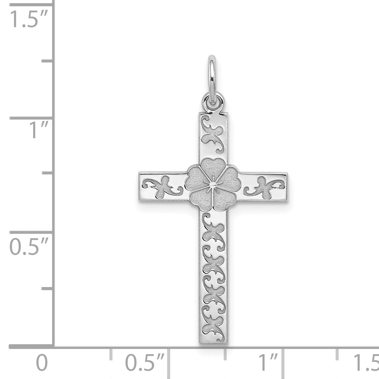 Sterling Silver Rhodium-plated Laser Designed Cross Pendant