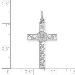 Sterling Silver Rhodium-plated Laser Designed Cross Pendant