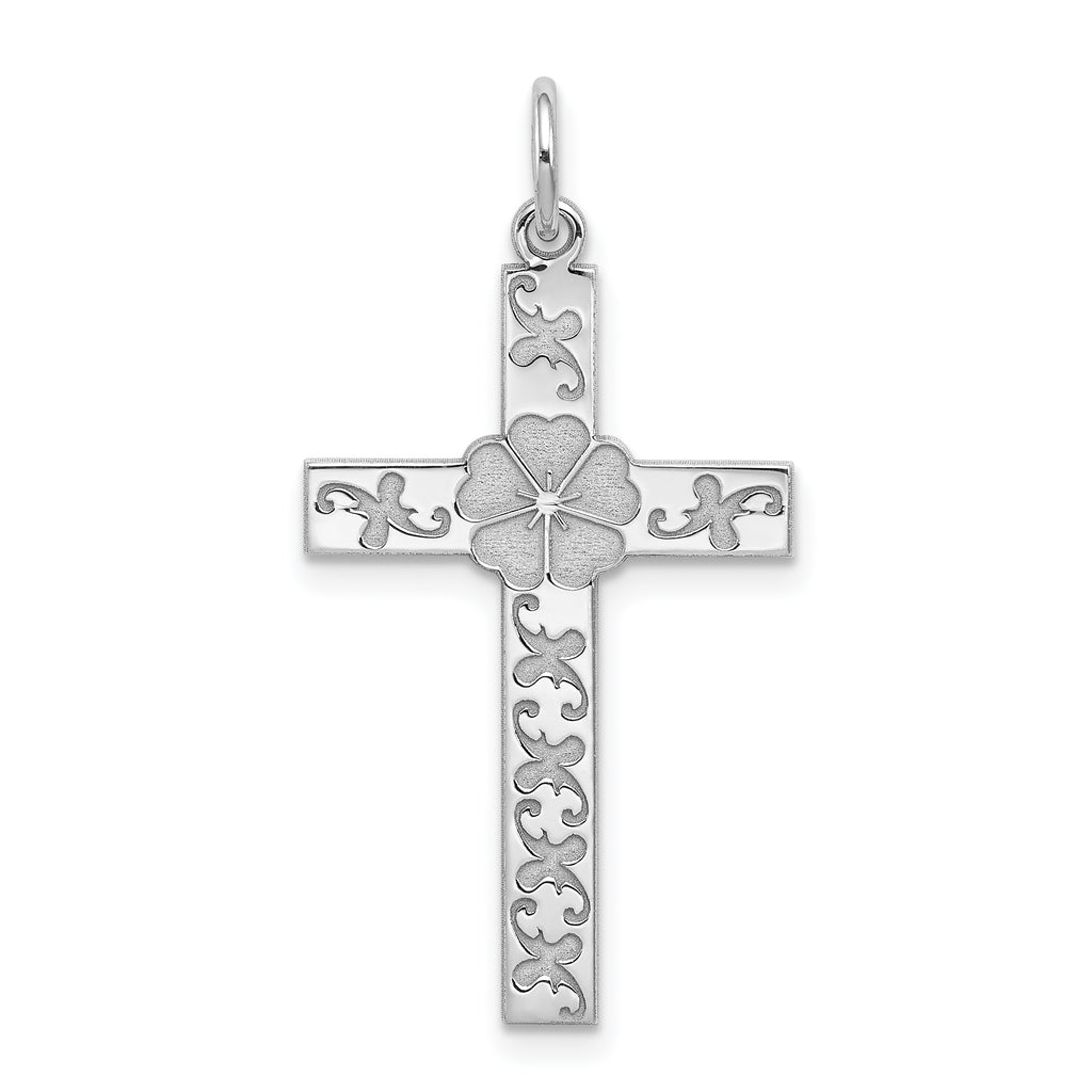 Sterling Silver Rhodium-plated Laser Designed Cross Pendant