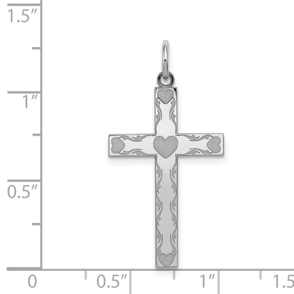 Sterling Silver Rhodium-plated Laser Designed Cross Pendant